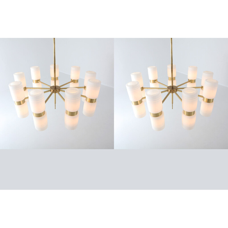 Vintage chandelier Hans-Agne Jakobsson brass and milky opaline glass 