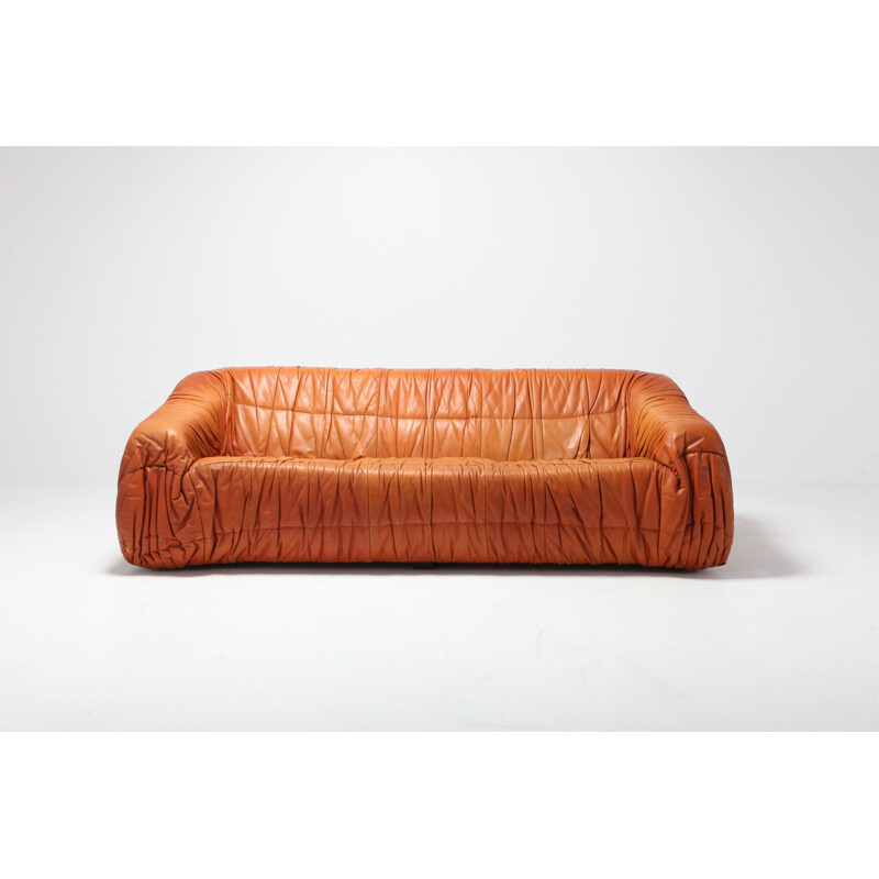 Vintage Sofa Cognac Leather Piumino by De Pas, D'Urbino and Lomazzi for Dell'Oca 1970s