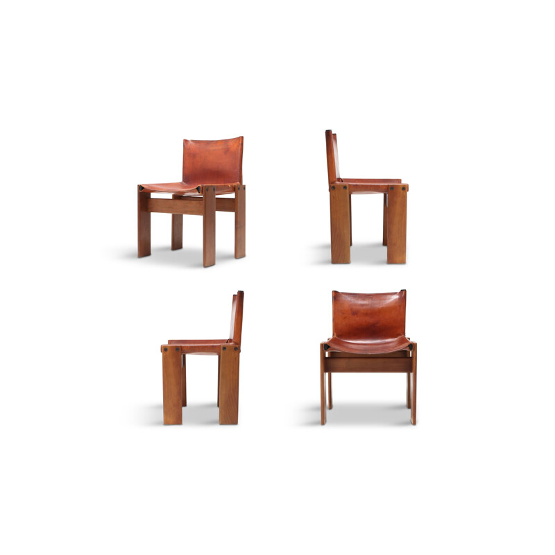 Set of 4 vintage Monk chairs in leather by Afra and Tobia Scarpa 1974