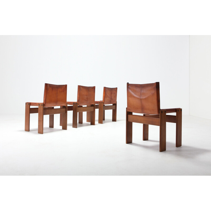 Set of 4 vintage Monk chairs in leather by Afra and Tobia Scarpa 1974