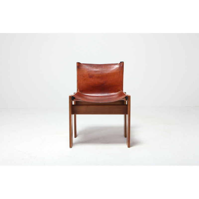 Set of 4 vintage Monk chairs in leather by Afra and Tobia Scarpa 1974