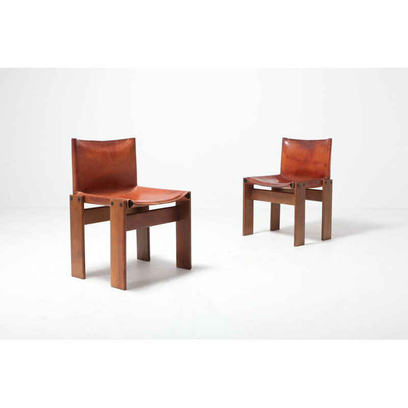 Set of 4 vintage Monk chairs in leather by Afra and Tobia Scarpa 1974