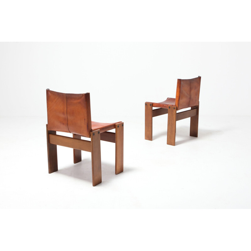 Set of 4 vintage Monk chairs in leather by Afra and Tobia Scarpa 1974