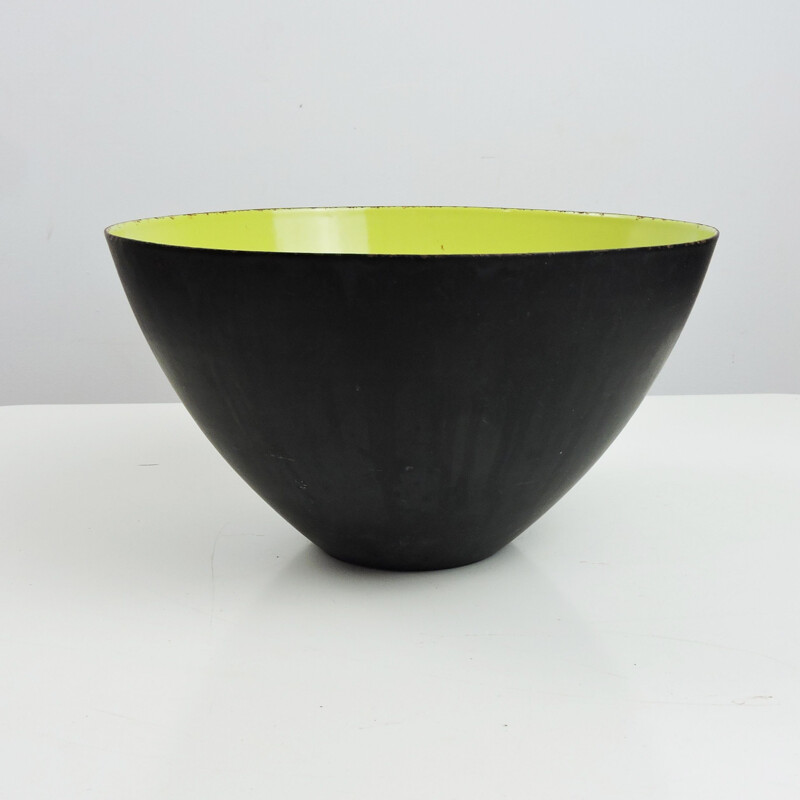 Grand bol vintage en émail jaune-vert Krenit par Herbert Krenchel, danois 1950