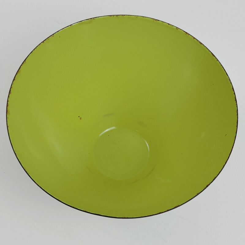 Grand bol vintage en émail jaune-vert Krenit par Herbert Krenchel, danois 1950