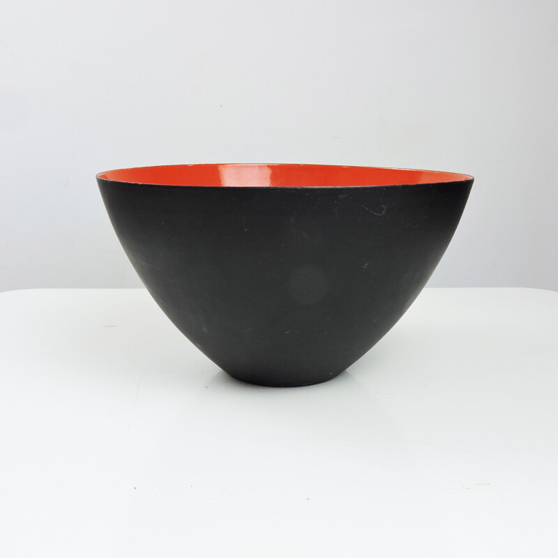 Vintage red enamel bowl Krenit by Herbert Krenchel, Denmark 1950
