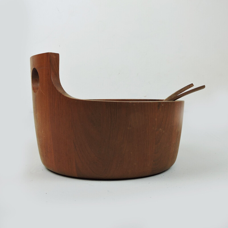 Insalatiera vintage in teak con servizi di Jens Quistgaard per Nissen Naarden Danish 1970