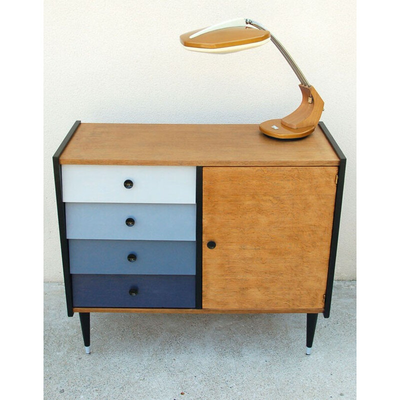 Vintage oak veneer chest of drawers - 1950s