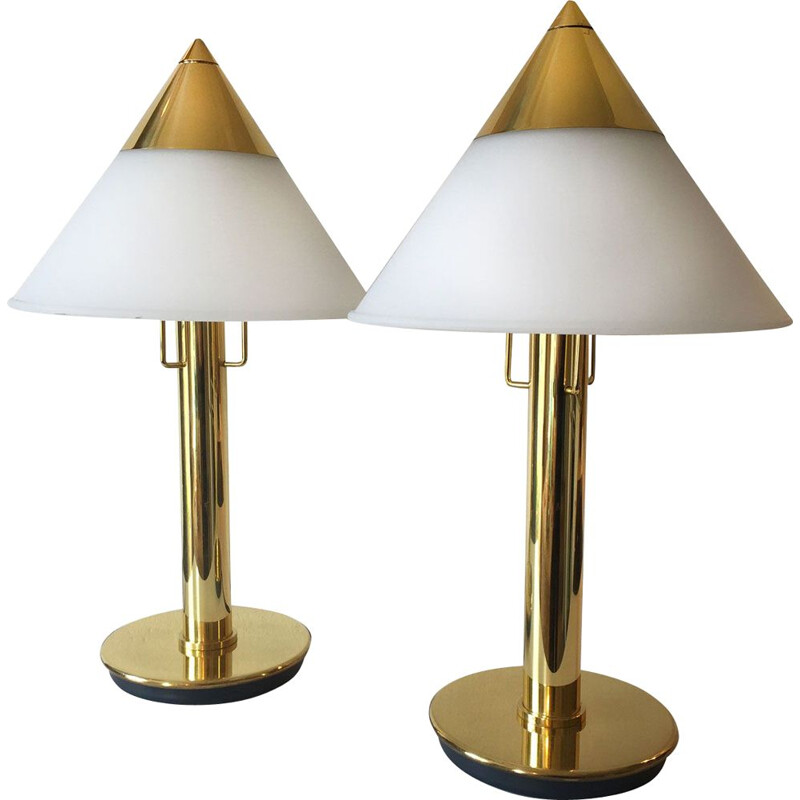 Lampe vintage Laiton et opaline par Limburg, 1970