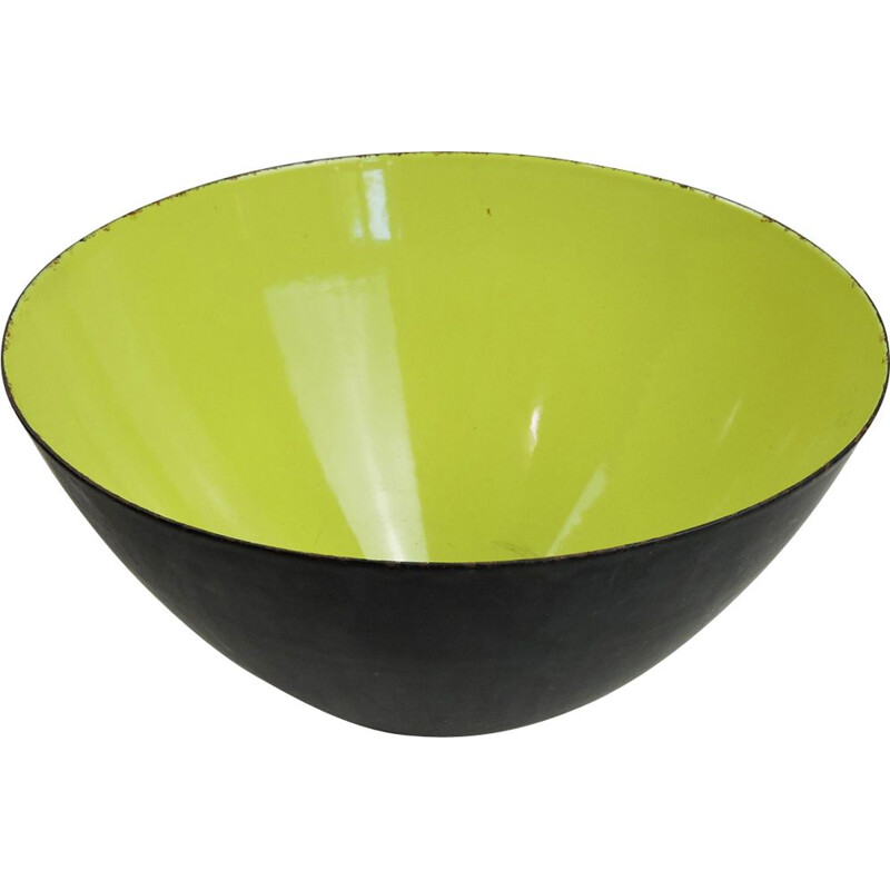 Large Mid-Century Danish YellowGreen Enamel Krenit Bowl by Herbert Krenchel, 1950s