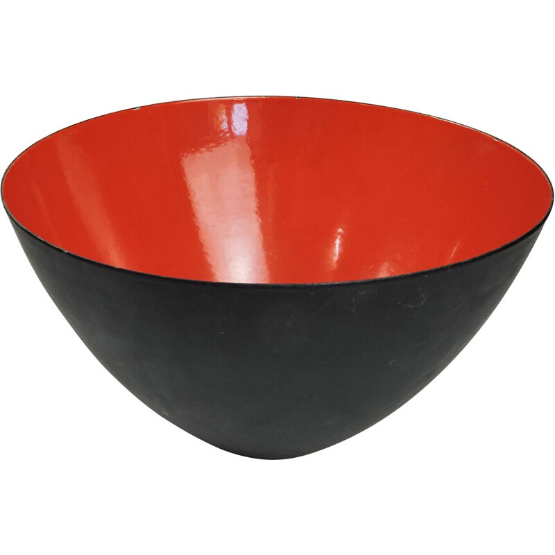 Vintage red enamel bowl Krenit by Herbert Krenchel, Denmark 1950
