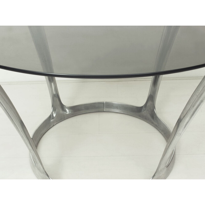 Vintage Dining Table by Michel Charron, Aluminum and Smoked Glass French 1960s