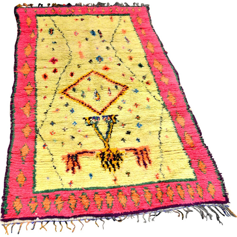 Ourika rug in yellow and pink wool - 1980s