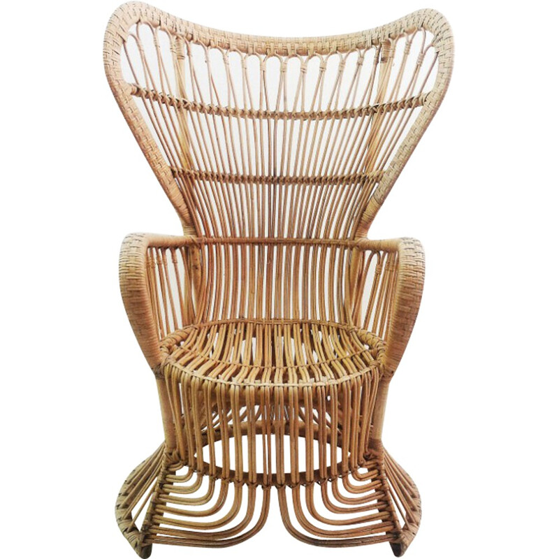 Large mid century armchair in rattan - 1960s