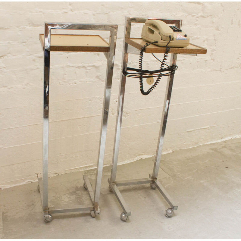 Vintage industrial telephone table on wheels