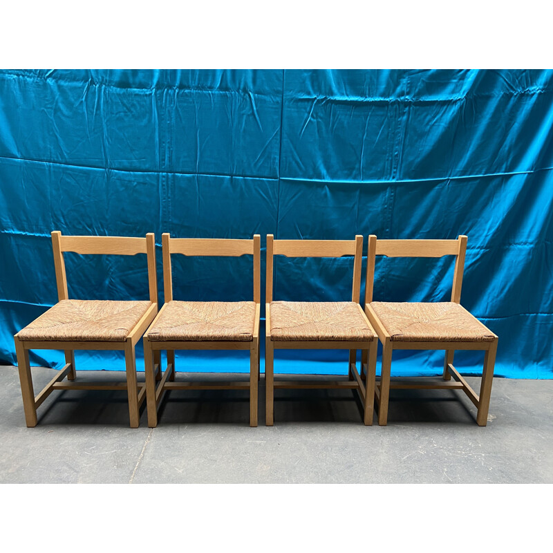Set of 4 De Coen brutalist vintage chairs in bleached oak 