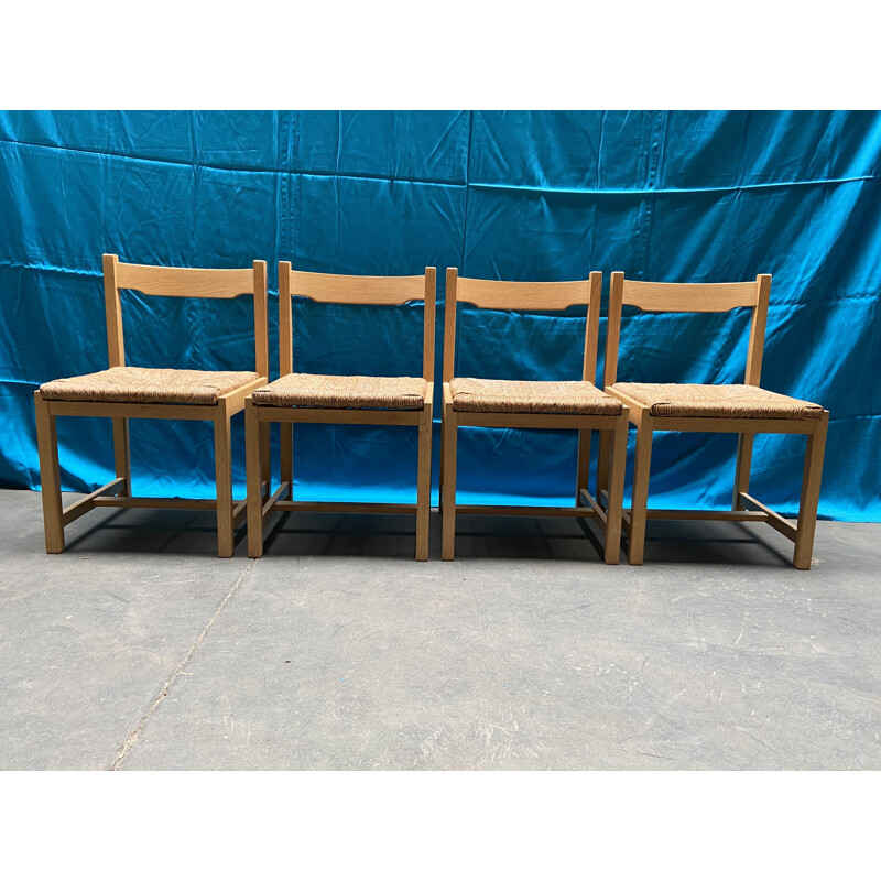 Set of 4 De Coen brutalist vintage chairs in bleached oak 