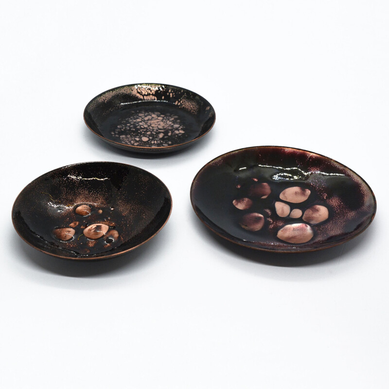 Set of 3 vintage copper enamelled plates, Germany, 1960s