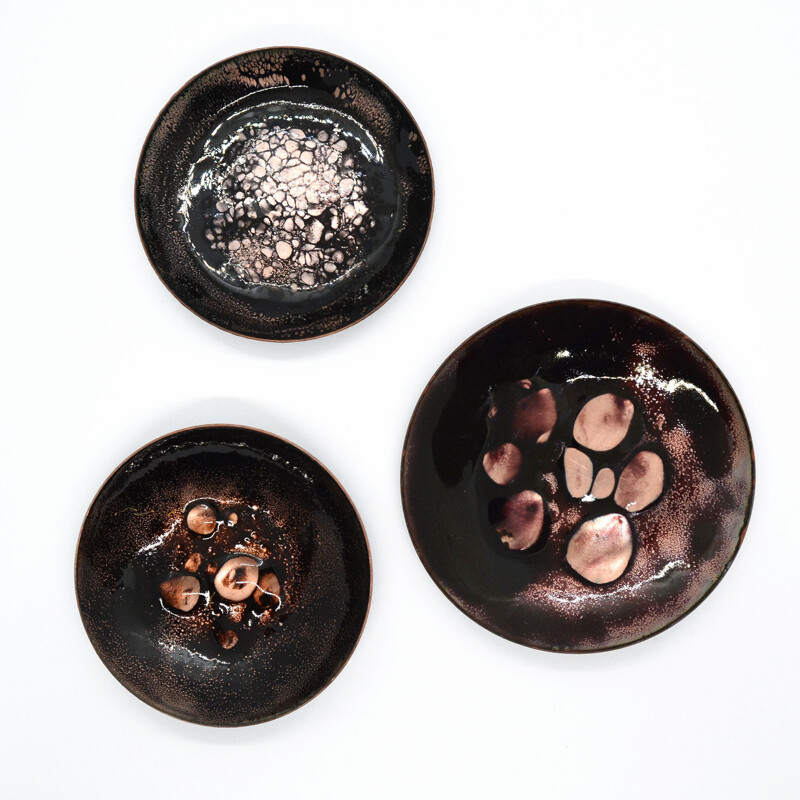 Set of 3 vintage copper enamelled plates, Germany, 1960s