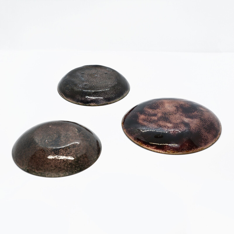 Set of 3 vintage copper enamelled plates, Germany, 1960s