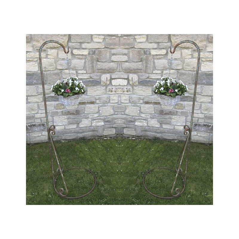 Pair of vintage wrought iron garden basket stands