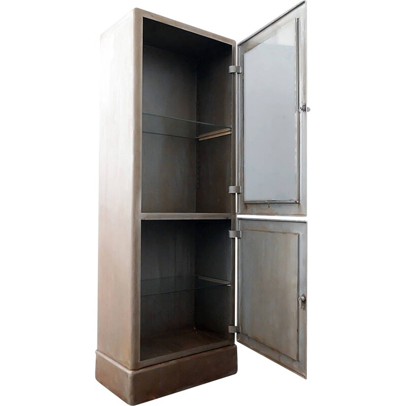 GDR industrial cabinet in steel with glass door - 1960s