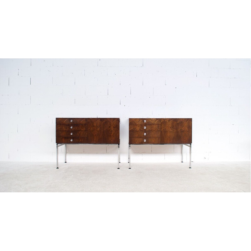 Pair of vintage rosewood and chromed steel chests of drawers, 800 series, by Alain Richard, 1959