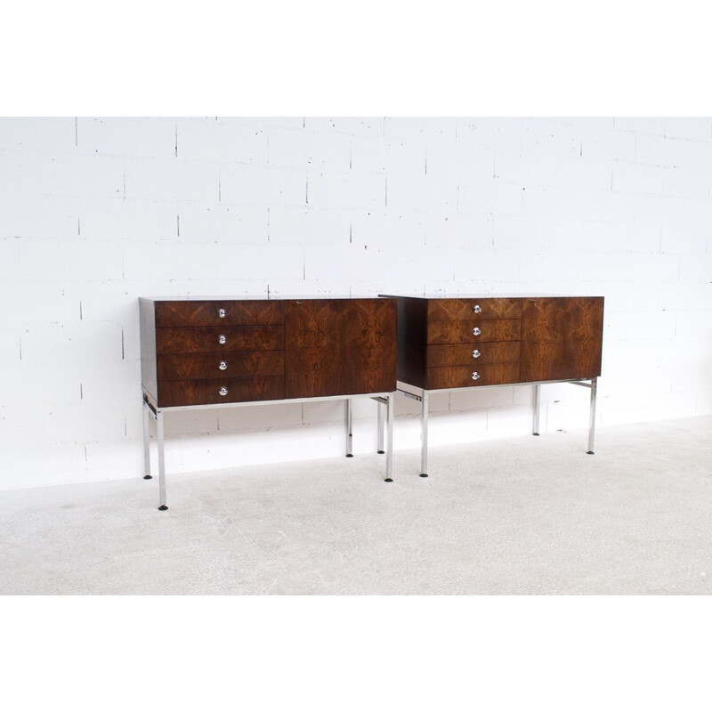 Pair of vintage rosewood and chromed steel chests of drawers, 800 series, by Alain Richard, 1959