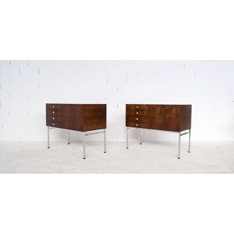 Pair of vintage rosewood and chromed steel chests of drawers, 800 series, by Alain Richard, 1959