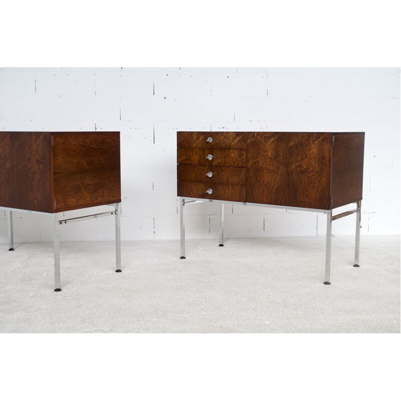 Pair of vintage rosewood and chromed steel chests of drawers, 800 series, by Alain Richard, 1959