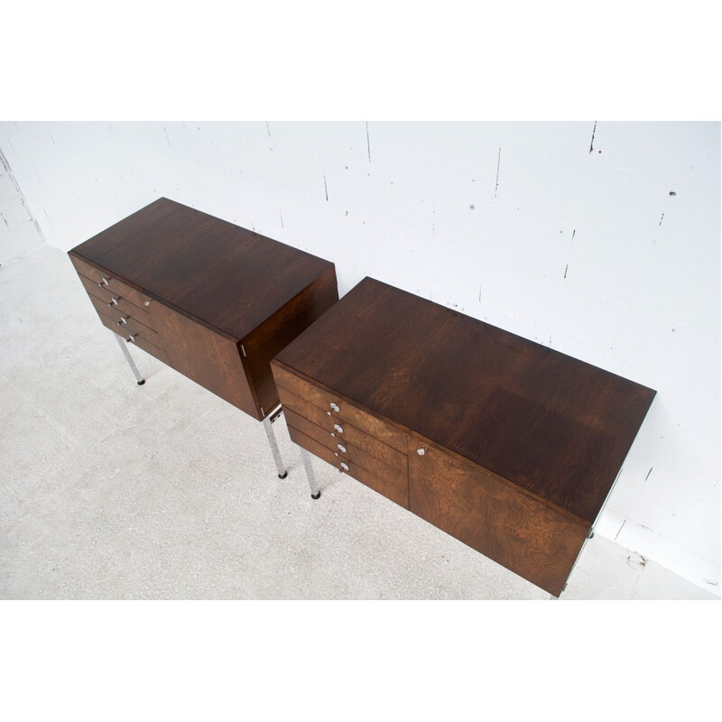 Pair of vintage rosewood and chromed steel chests of drawers, 800 series, by Alain Richard, 1959