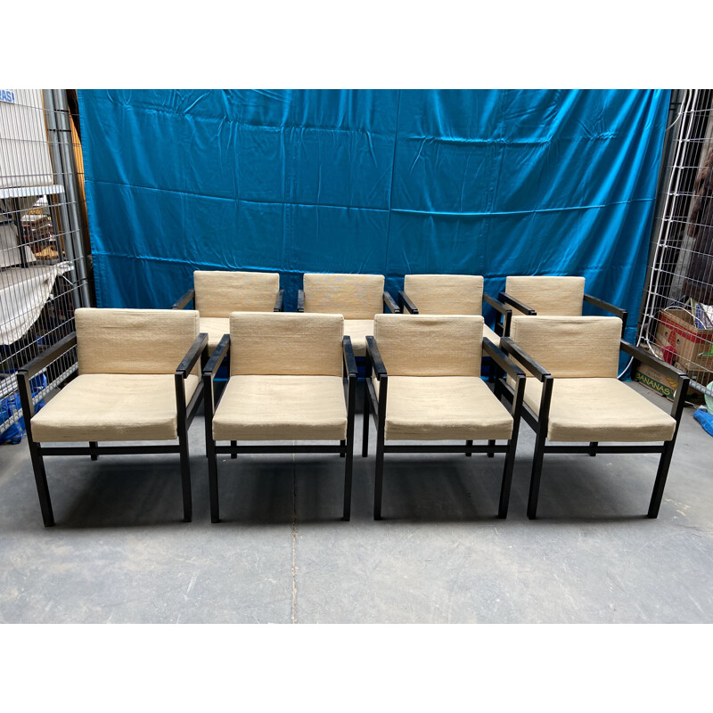 Set of 8 De Coen Brutalist vintage chairs in solid ebony