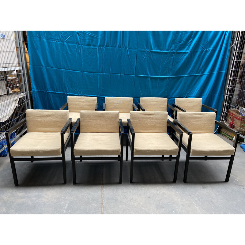 Set of 8 De Coen Brutalist vintage chairs in solid ebony