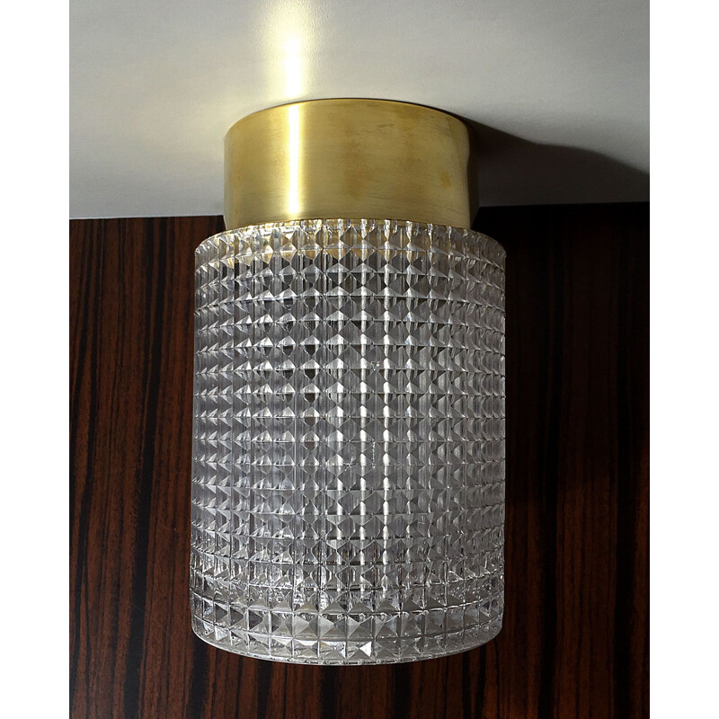 Vintage ceiling lamp Carl Fagerlund. Brass and crystal 1960