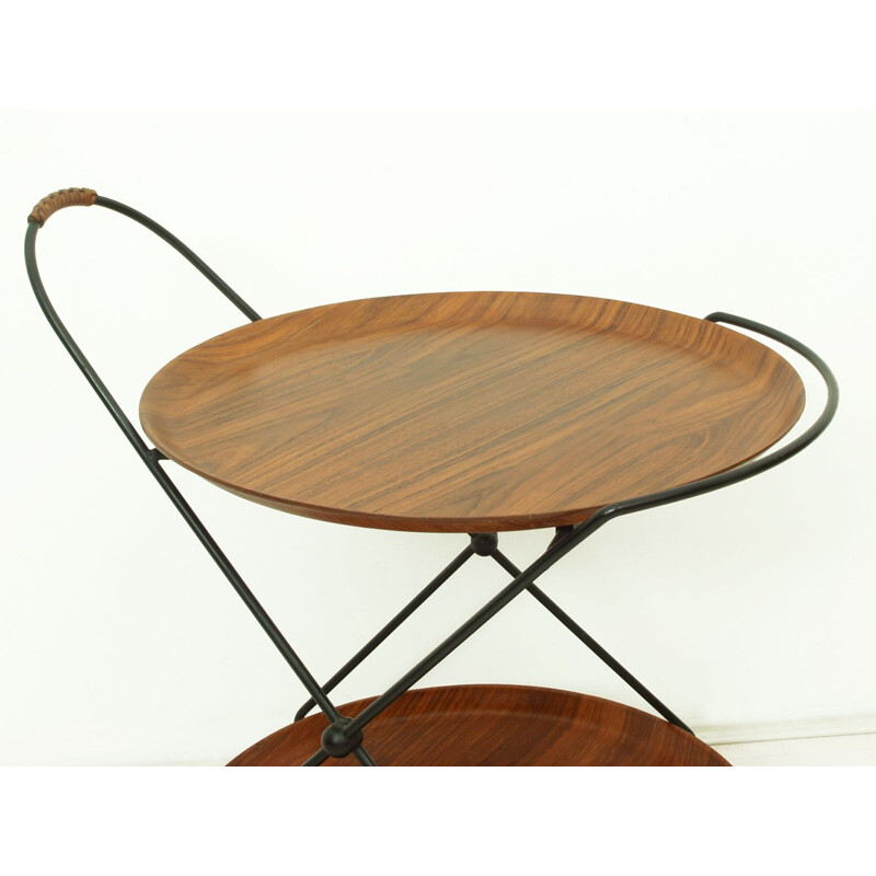 Vintage Foldable Metal and Teak Serving Trolley by Paul Nagel for Jie Gantofta - Swedish 1960s