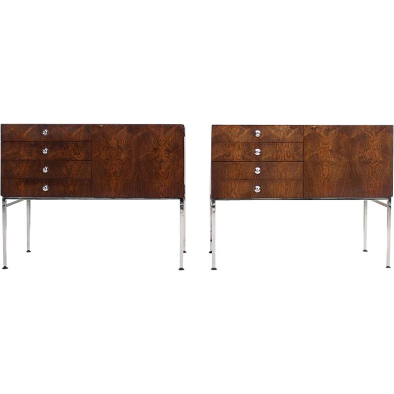 Pair of vintage rosewood and chromed steel chests of drawers, 800 series, by Alain Richard, 1959