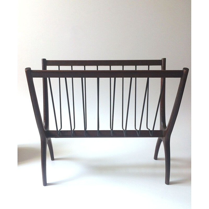 Vintage magazine rack in wood and brass