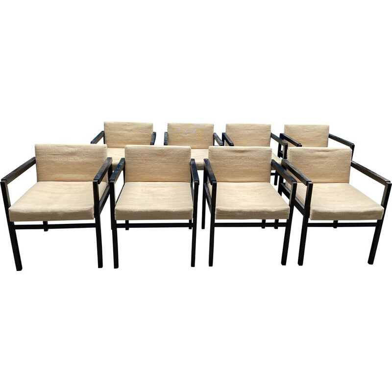 Set of 8 De Coen Brutalist vintage chairs in solid ebony