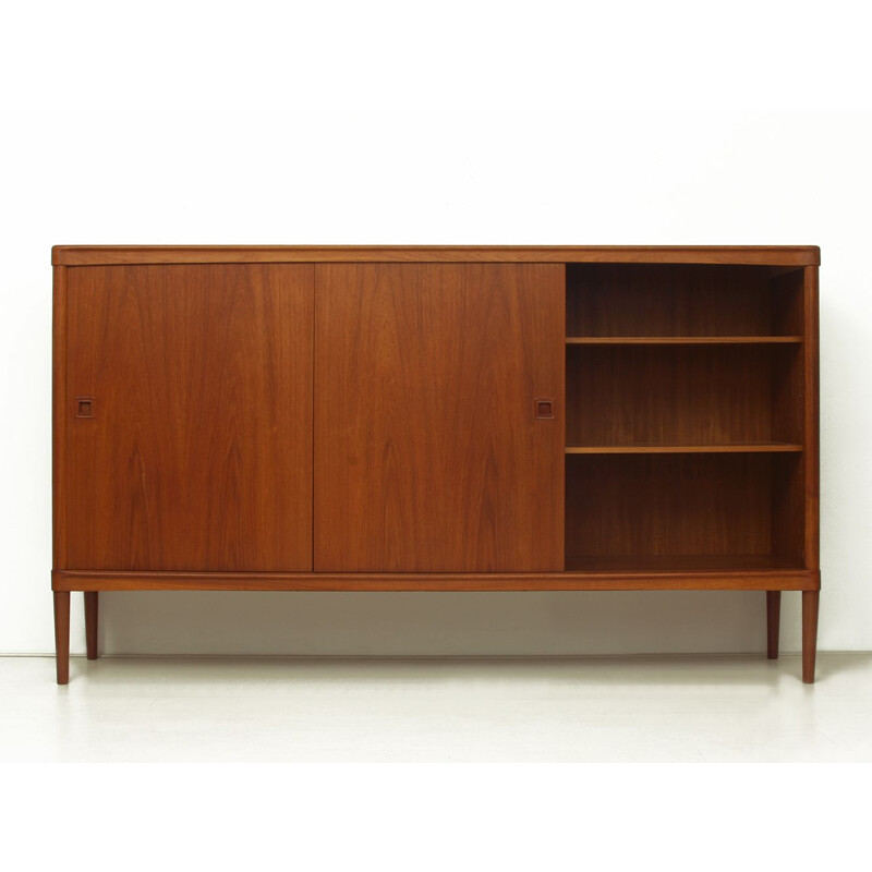 Vintage Teak Highboard With Sliding Doors by Henry W. Klein for Bramin Møbler Danish 1960s