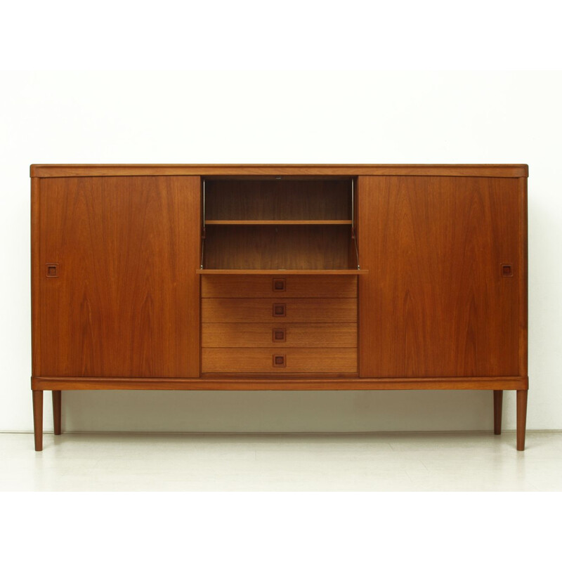 Vintage Teak Highboard With Sliding Doors by Henry W. Klein for Bramin Møbler Danish 1960s