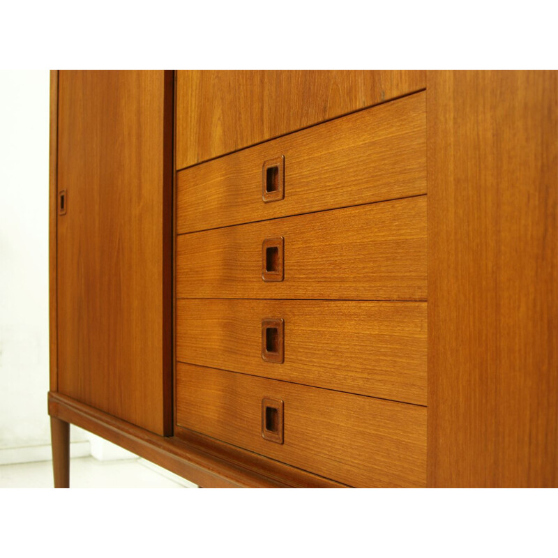 Vintage Teak Highboard With Sliding Doors by Henry W. Klein for Bramin Møbler Danish 1960s