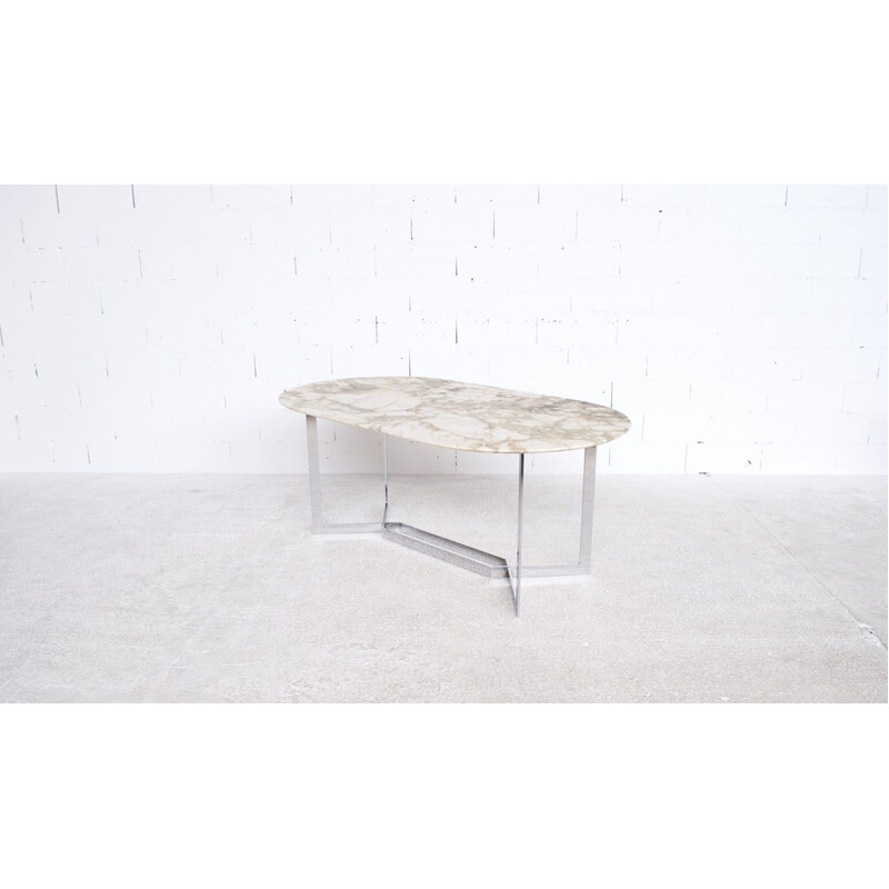 Vintage chromed steel and marble dining table by Paul Legeard, D.O.M. 1970