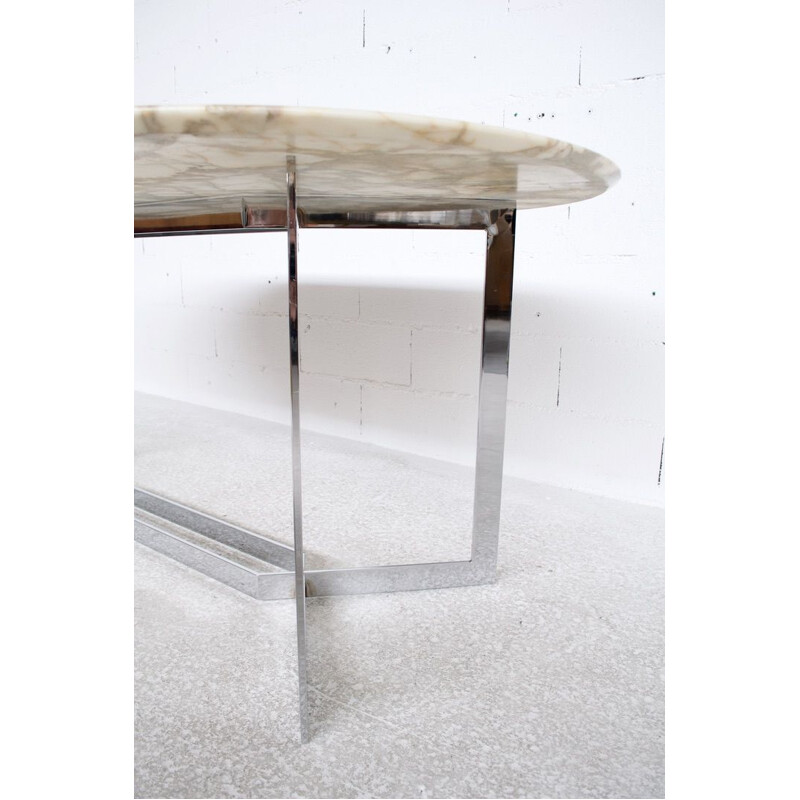 Vintage chromed steel and marble dining table by Paul Legeard, D.O.M. 1970