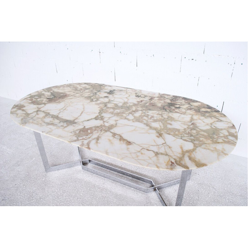 Vintage chromed steel and marble dining table by Paul Legeard, D.O.M. 1970