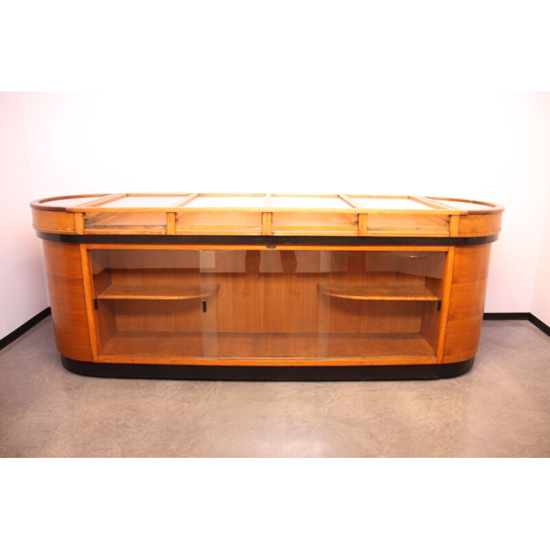 Large vintage round shaped shop counter on wheels - B. Eikenaar - Belgium - 1930s