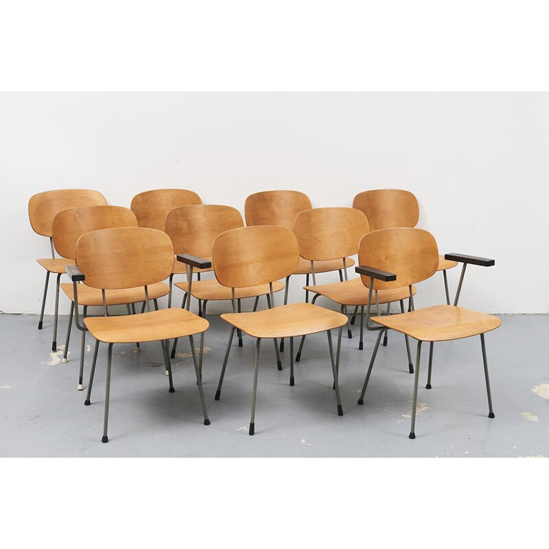 Set of 12 vintage chairs by Wim Rietveld for Dutch Gispen 1953
