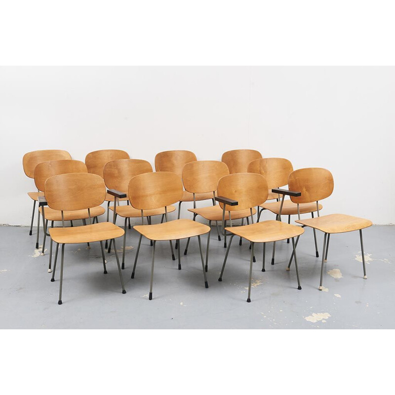 Set of 12 vintage chairs by Wim Rietveld for Dutch Gispen 1953
