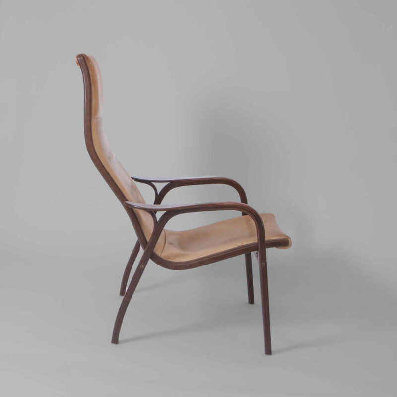 Vintage "Lamino" easy chair by Yngve Ekström Teak and leather Sweden 1970s