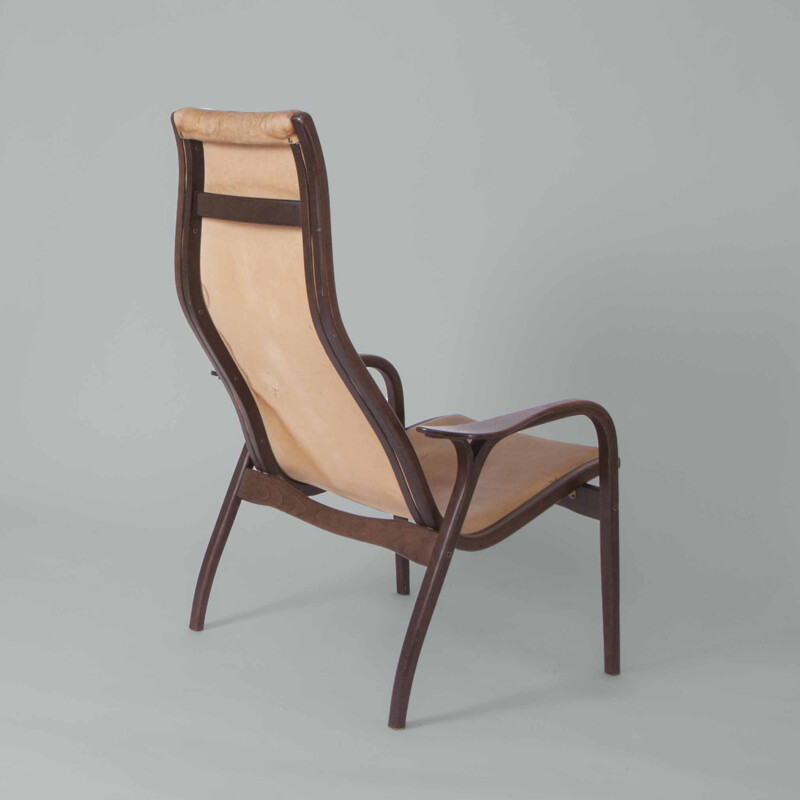 Vintage "Lamino" easy chair by Yngve Ekström Teak and leather Sweden 1970s