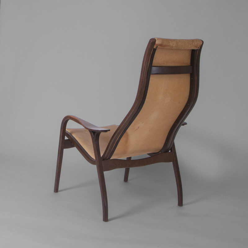 Vintage "Lamino" easy chair by Yngve Ekström Teak and leather Sweden 1970s